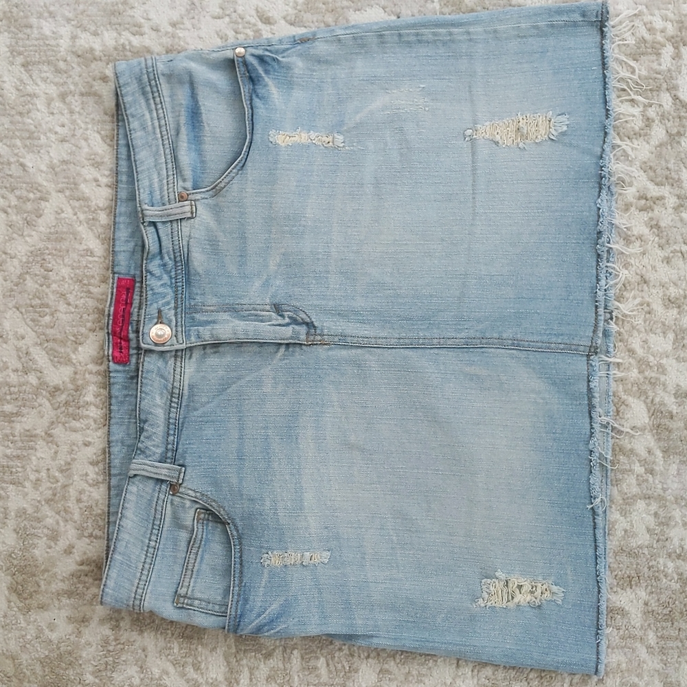 Pure Energy Distressed Frayed Hem Mini Skirt 18 Blue